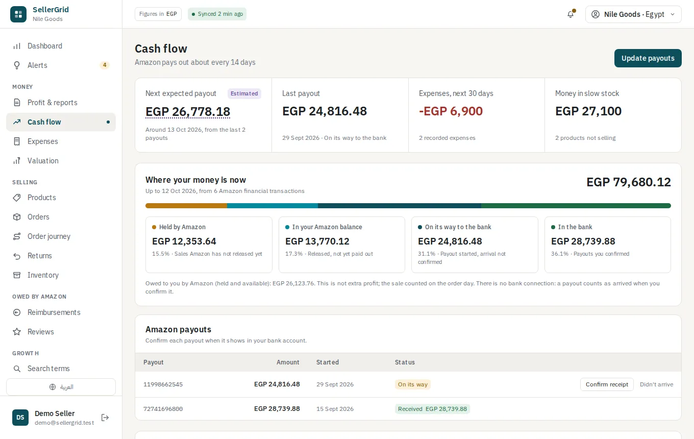 Cash flow page