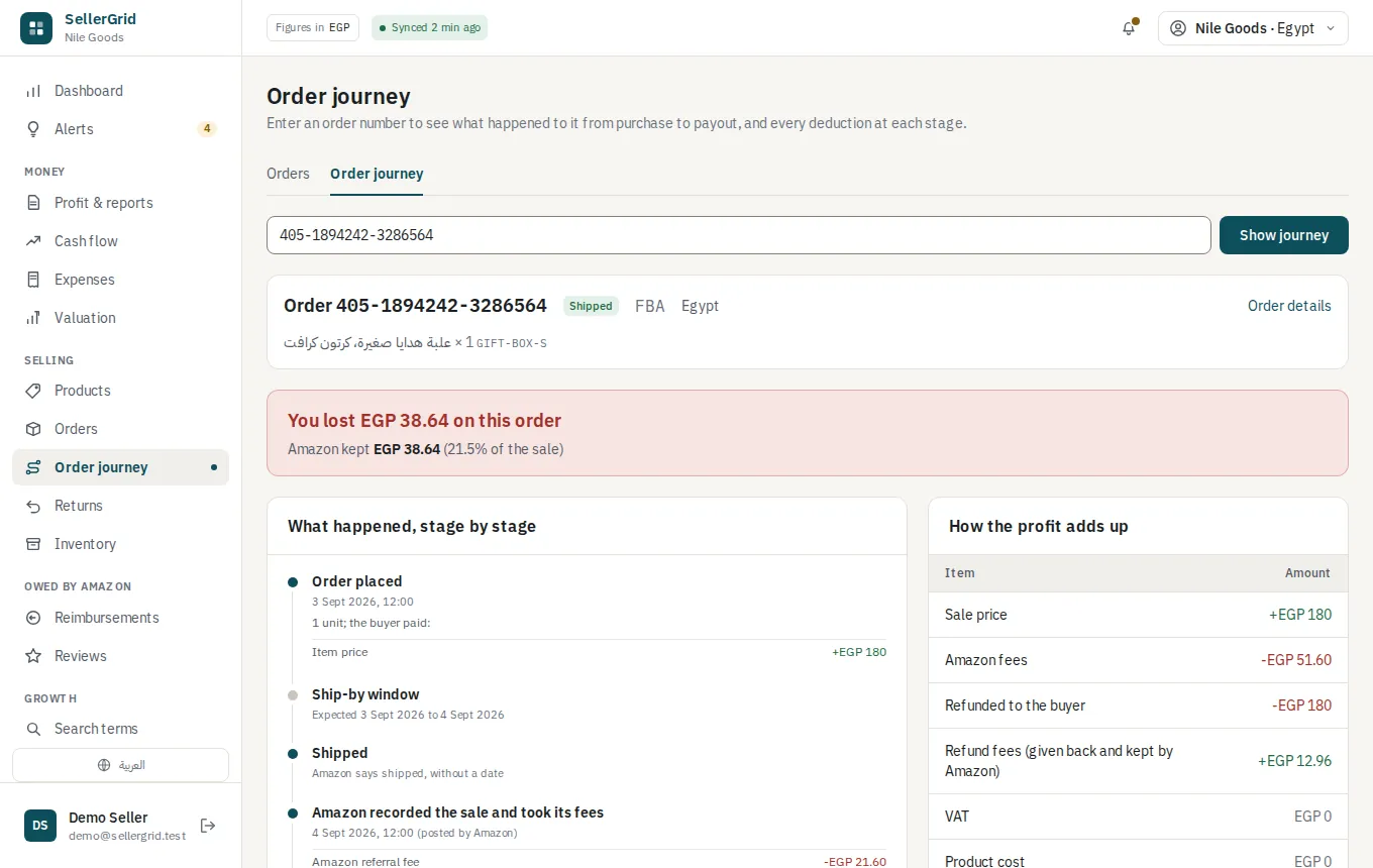 Order journey on a demo account